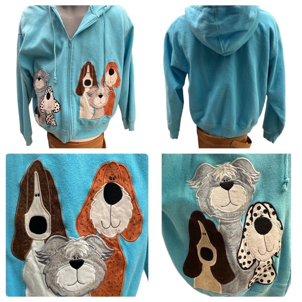 Vintage Blue Lighthouse Apparel Retro Womens Zip Hooded Sweatshirt With Dogs XL
